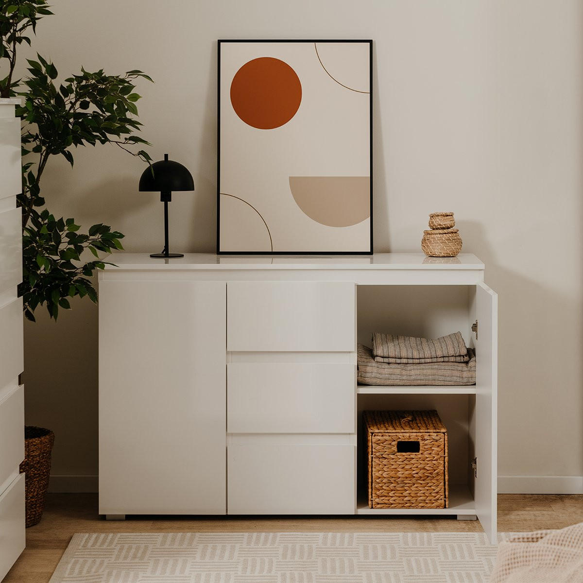 SIDEBOARD 2 Türen 3 Schubladen Weiß L120 cm - Pretoria - Weiß, Holzwerkstoff (40/80.5/120cm) - Calicosy