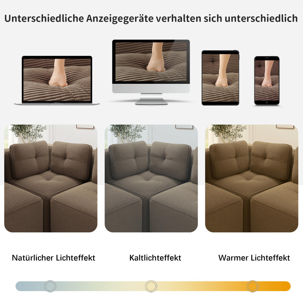 ECKSOFA 295/206/69 cm braun aus Cord mit modularem Design und rutschfestem Standfuß - Braun, Textil (104/382cm) - OKWISH