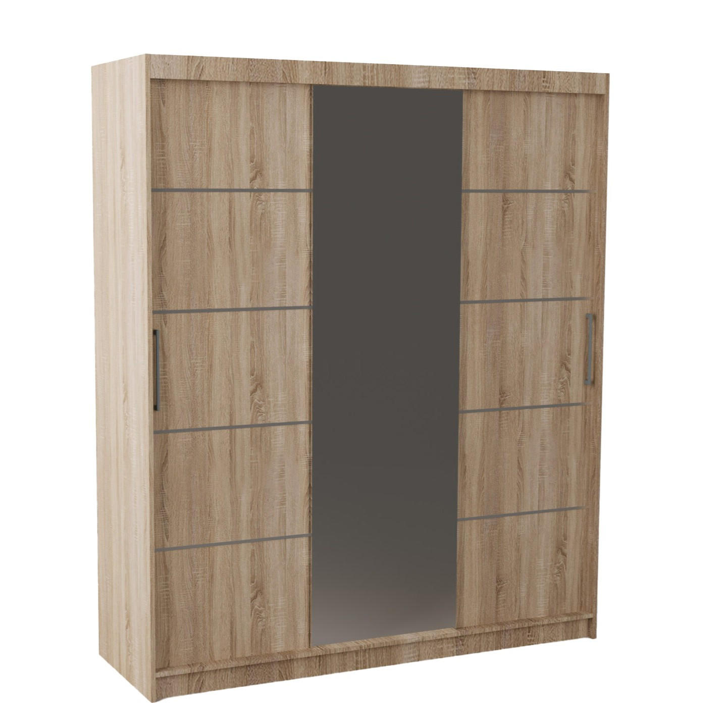 SCHWEBETÜRENSCHRANK RIETI 180/215/60 cm 3-türig mit Spiegel Sonoma Eiche - Sonoma Eiche, Holzwerkstoff (180/215/60cm) - MASSENO