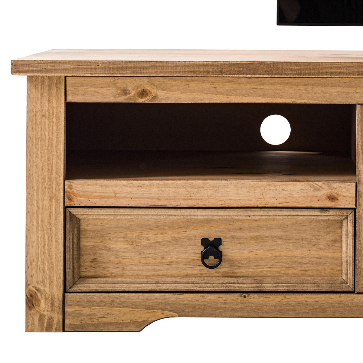 TV-LOWBOARD - Kiefer massiv - 174 cm - Schwarz/Kieferfarben, Holz/Metall (174/46/51cm) - home24