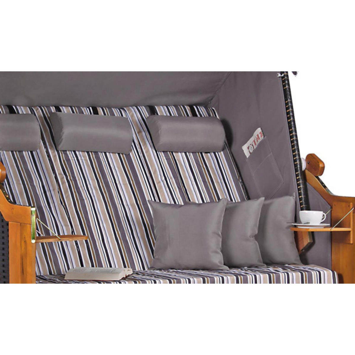 STRANDKORB XXL Ostsee 3Sitzer PE Schwarz - Schwarz/Braun, Metall (160/160/80cm) - Mr. Deko