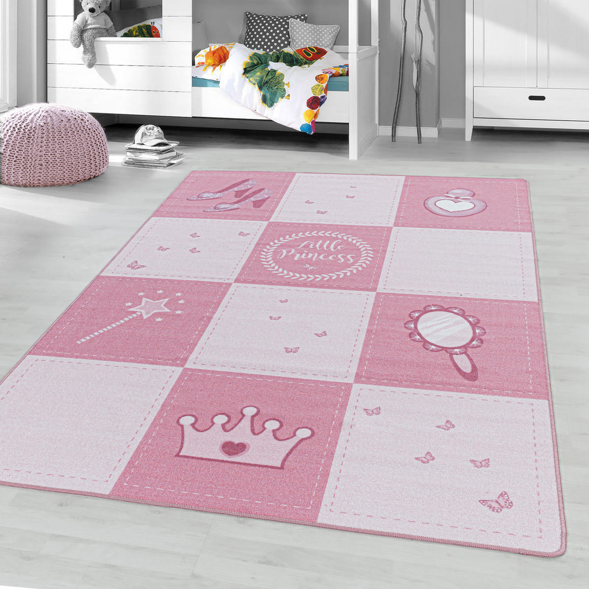 TEPPICH Kinder Flachgewebe Prinzessin-Motiv Polyamid rutschfest Spielzimmer Pink Rechteckig 100x150 - Rosa, Textil (100/150cm) - KADIMA DESIGN