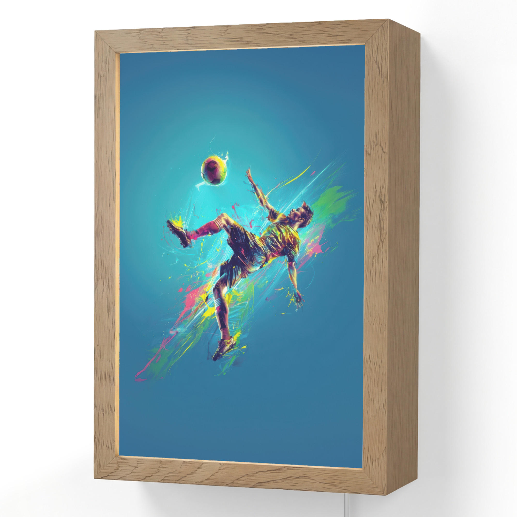 NÁSTĚNNÁ LAMPA Fotbalista - Stříkající barva - Barevné - Míč 20x30 cm - modrá, kompozitní dřevo (20/30/8cm) - OnlyWow