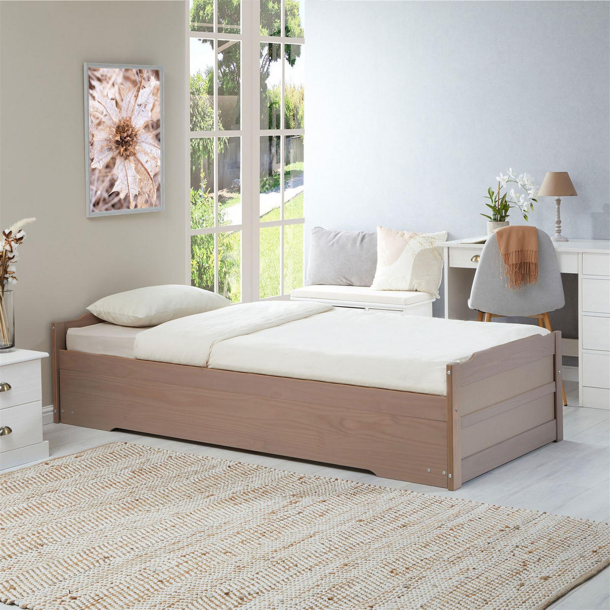 TANDEMBETT LORENA 90X190 CM - Taupe, Holz (99/48/195cm) - IDIMEX