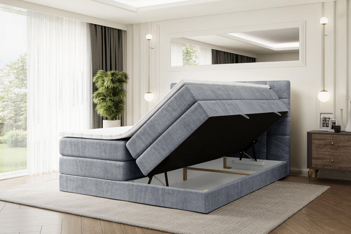 BOXSPRINGBETT BRUGO KING - 160 x 200 - H3/H4 - Grau - Grau, Holzwerkstoff (160/200cm) - ALTDECOR