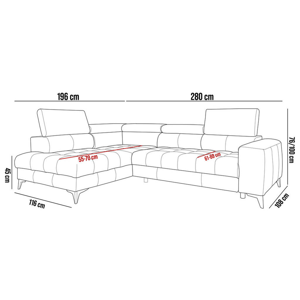 Thumbnail - DomoHome Ecksofa, Grau, Textil, Rechteckig, 280x196 cm, Wohnzimmer, Sofas & Couches, Wohnlandschaften, Ecksofas