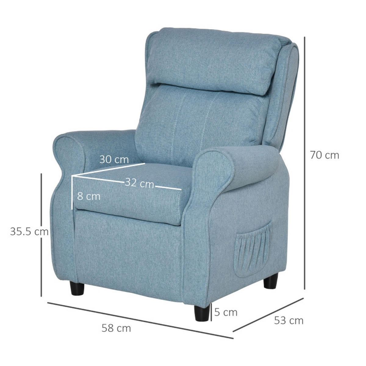 KINDERSOFA mit Fußstütze verstellbare Rückenlehne Blau - Blau, Holz (53/70/58cm) - BursDany