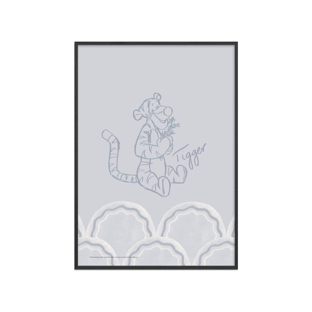 POSTER mit Rahmen Disney - Disney's Tigger Cloudy Blue Sketch - Blau/Schwarz, Holz/Papier (70/100cm) - Poster&Frame