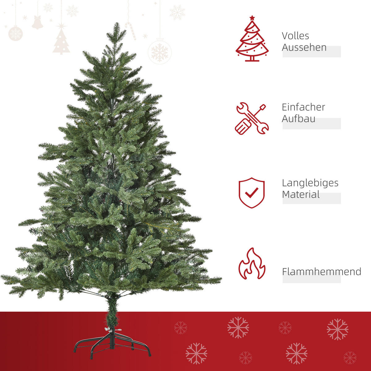 KÜNSTLICHER Weihnachtsbaum Tannenbaum zusammenklappbar und abnehmbar Grün - Grün, Kunststoff (150cm) - HOMCOM