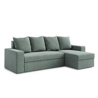 ECKSOFA L Form Climpy Salbeigrün 242/145/98 cm – mit Schlaffunktion und Bettkasten - Salbeigrün/Schwarz, Kunststoff/Textil (242/145cm) - AX Living