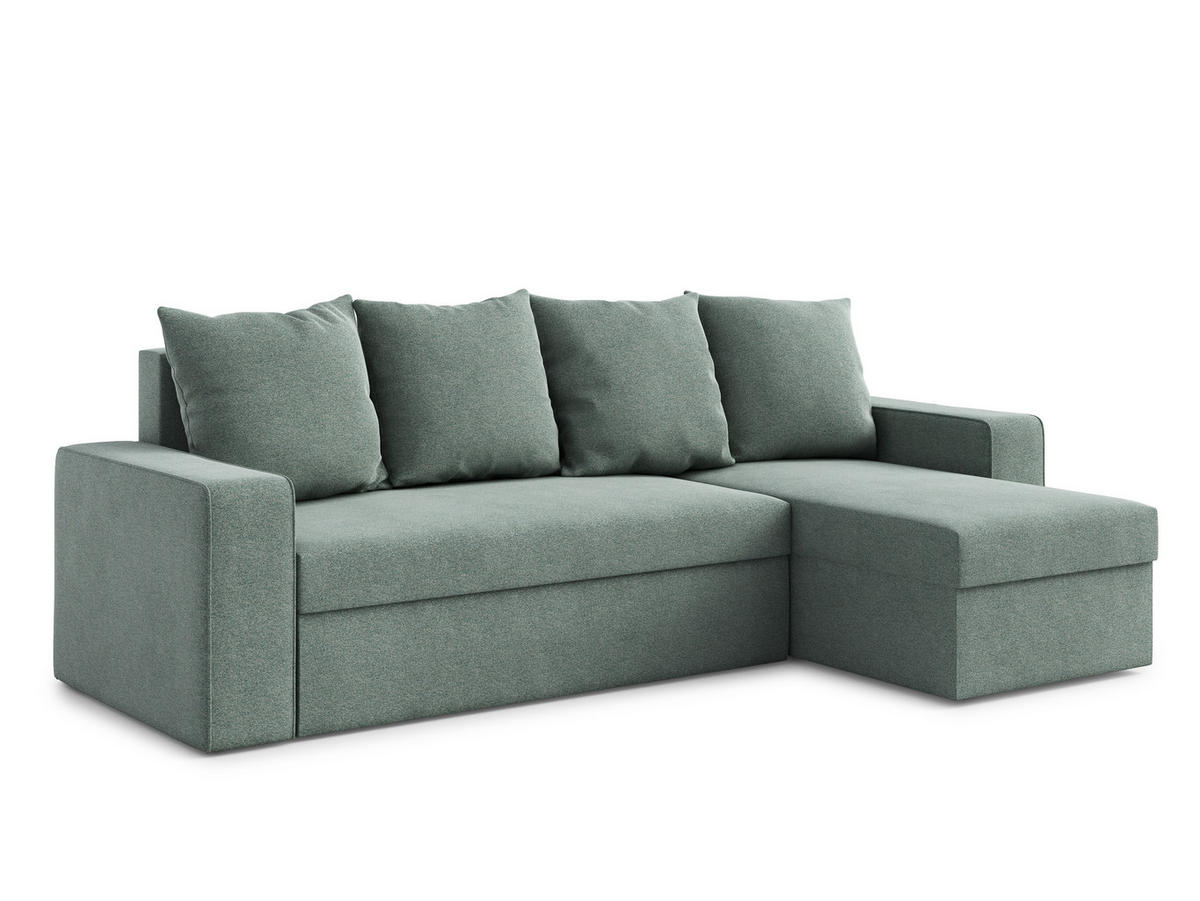 ECKSOFA L Form Climpy Salbeigrün 242/145/98 cm – mit Schlaffunktion und Bettkasten - Salbeigrün/Schwarz, Kunststoff/Textil (242/145cm) - AX Living