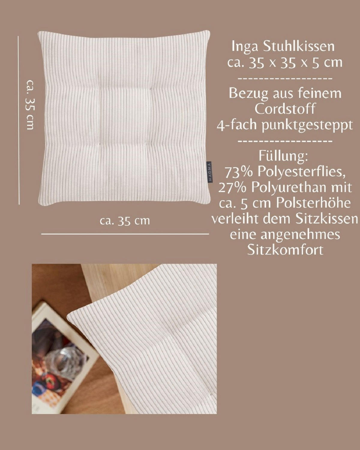 STUHLKISSEN 4er Set Inga - Naturfarben, Textil (35/35/5cm) - Magma Heimtexx