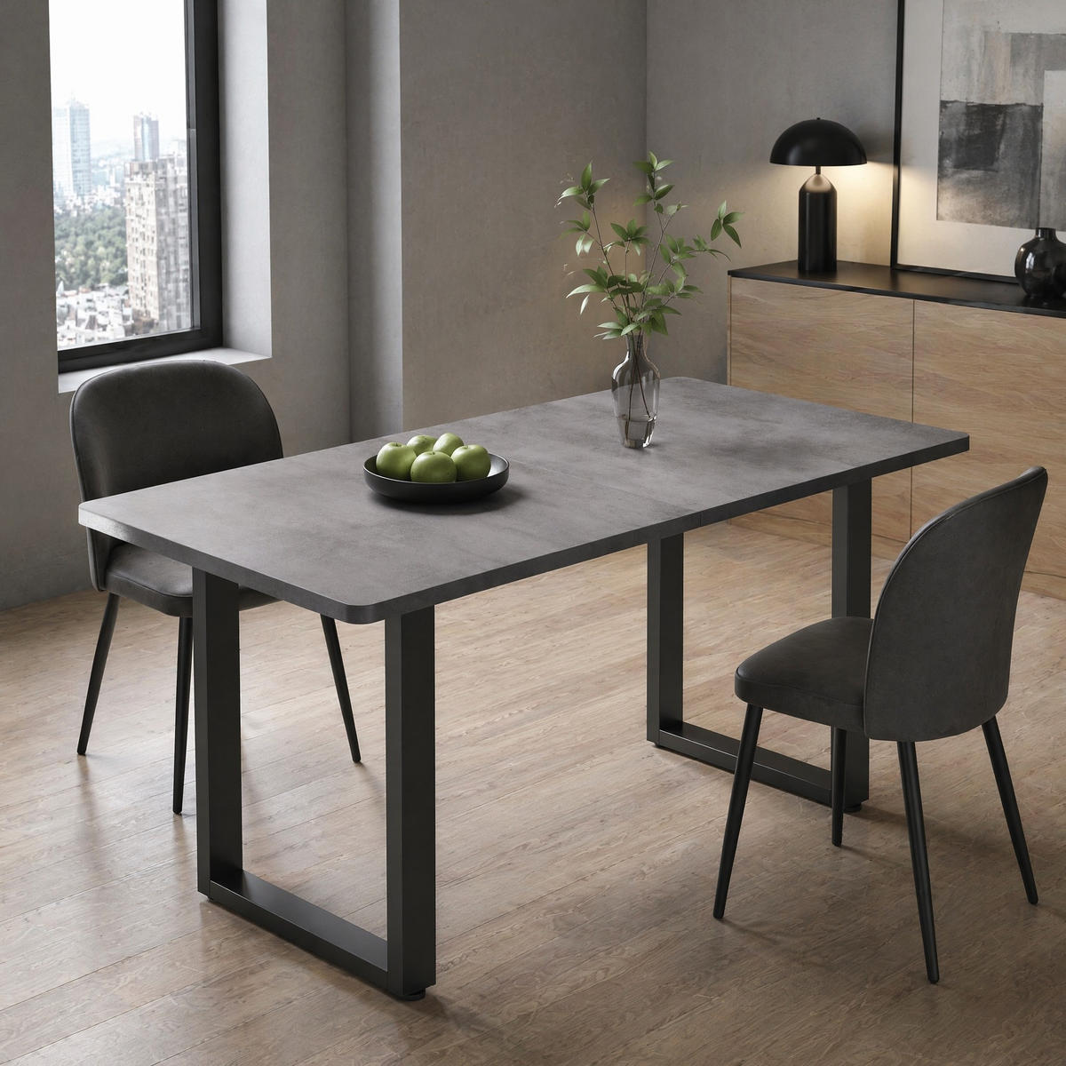 ESSTISCH in Grau moderner einfacher Esszimmertisch aus Eisen für Esszimmer, B140/T70/H75 cm - Schwarz/Grau, Holzwerkstoff/Metall (40/140/75cm) - STILVORA