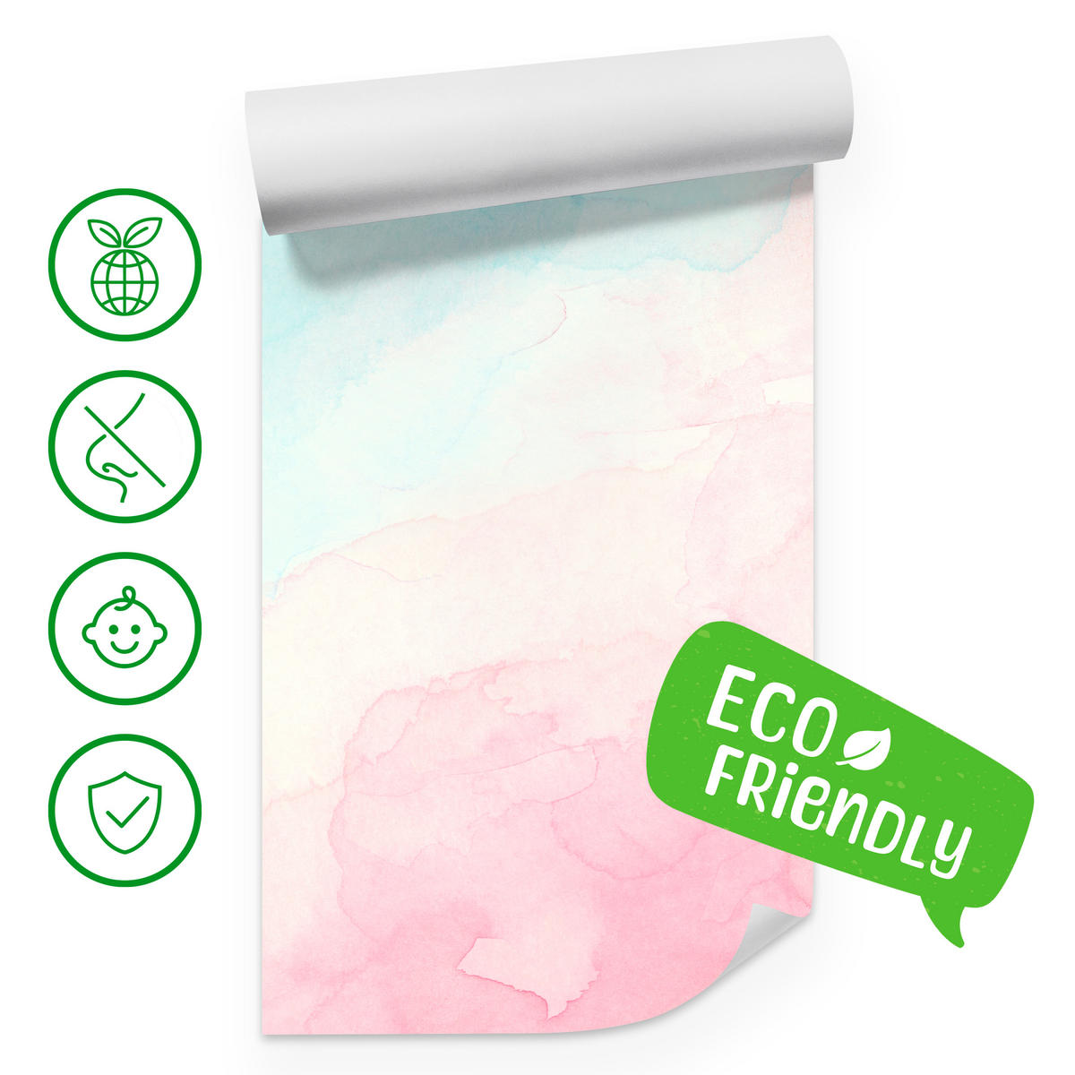 FOTOTAPETE für Kinderzimmer Pastell Ombre Aquarell Gradient 500x350 - Rosa, Papier (500/350cm) - Muralo