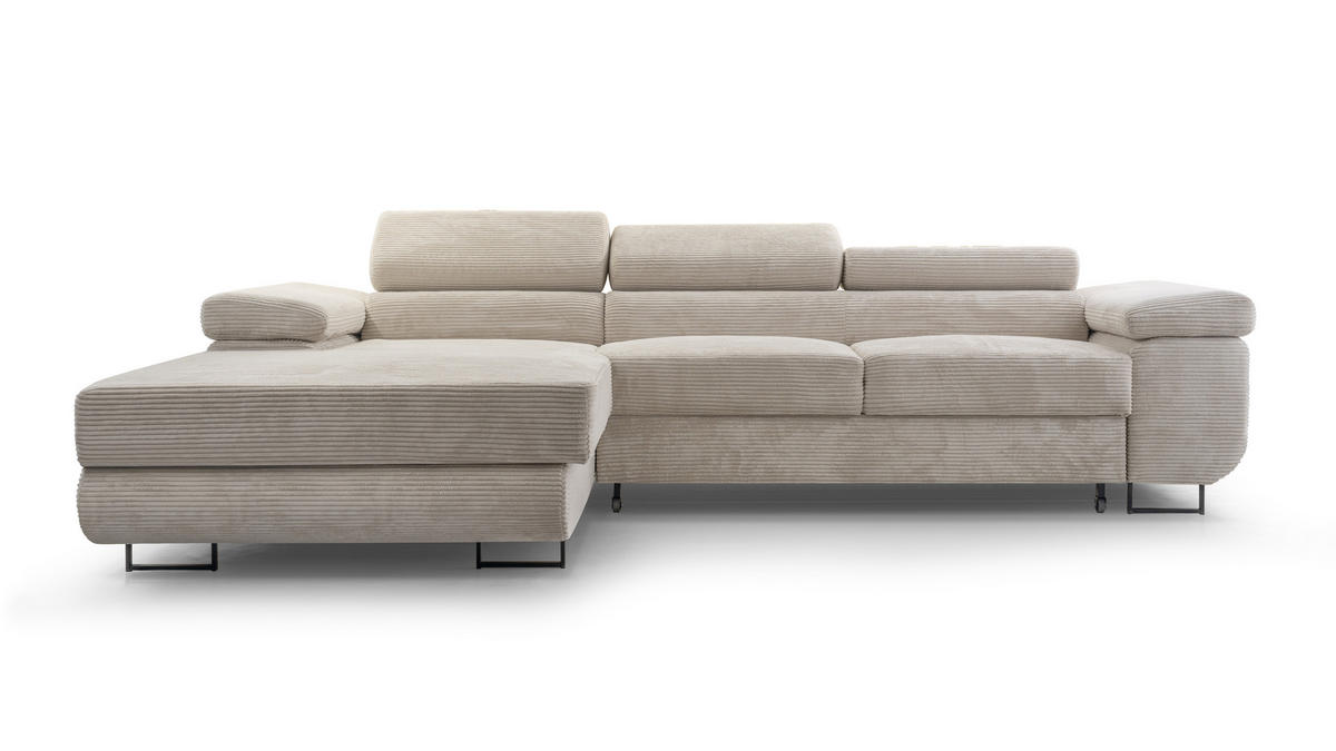 ECKSOFA L Form Arborio Hellgrau 280/203/90 cm Links mit Schlaffunktion - Hellgrau/Schwarz, Textil/Metall (203/280cm) - AX Living