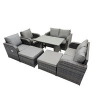 GARTENMÖBELSET mit ESSTISCH,SOFA Polyrattan 8-Sitzer - Dunkelgrau/Grau, Glas/Kunststoff - Fimous