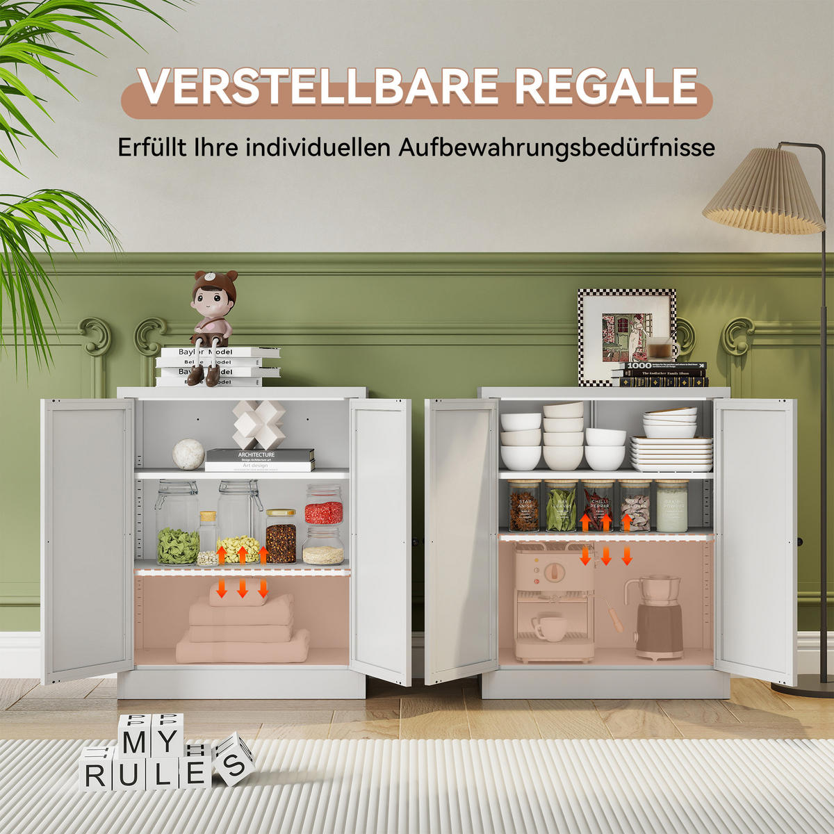 SIDEBOARD 70/35/88 cm aus Metall in Weiß mit 2 Türen & verstellbaren Böden - Weiß, Metall (70/88/35cm) - BEAOK