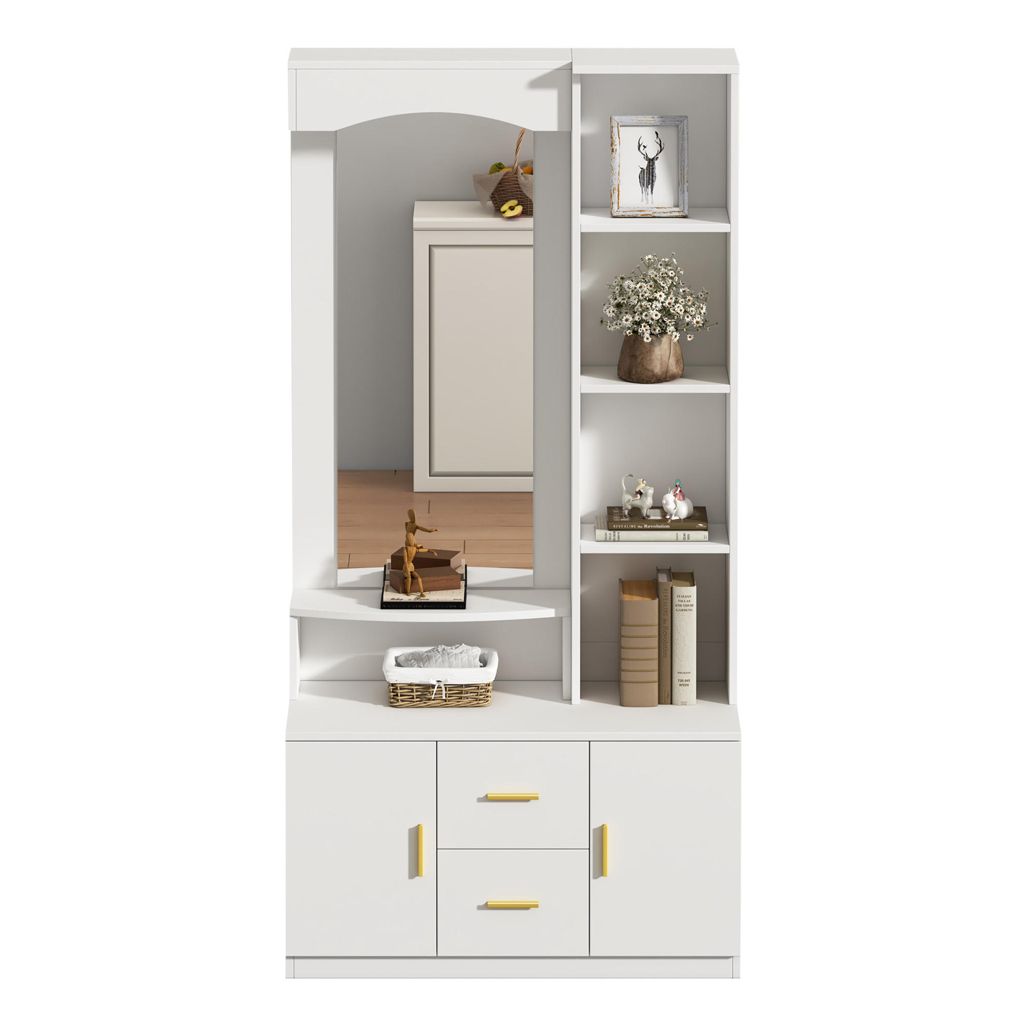 FLURGARDEROBE Schuhschrank Spiegel 2 Schubladen Weiß - Weiß, Holzwerkstoff (90/180/40cm) - FLIEKS