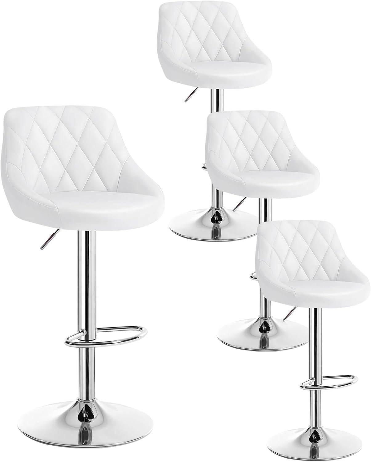 BARHOCKER 4er Set, Kunstleder,Höhenverstellbar, 360° Drehbar - Weiß, Metall (47/104/39cm) - Woltu