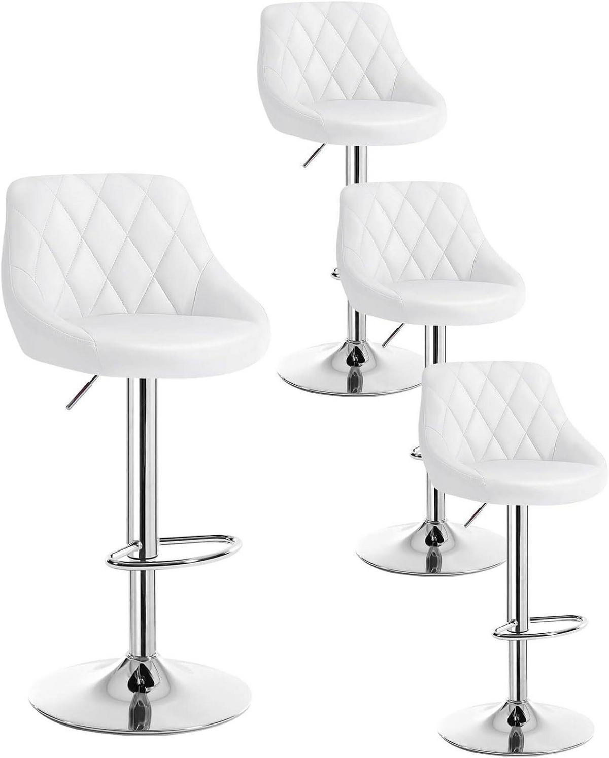 BARHOCKER 4er Set, Kunstleder,Höhenverstellbar, 360° Drehbar - Weiß, Metall (47/104/39cm) - Woltu