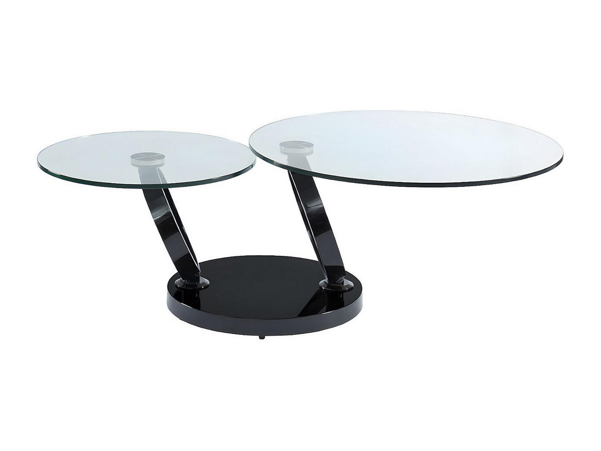 COUCHTISCH mit drehbaren Tischplatten - Sicherheitsglas & Metall - Transparent & Schwarz - JOLINE - Schwarz, Glas (131.5/80/42cm) - Vente-Unique