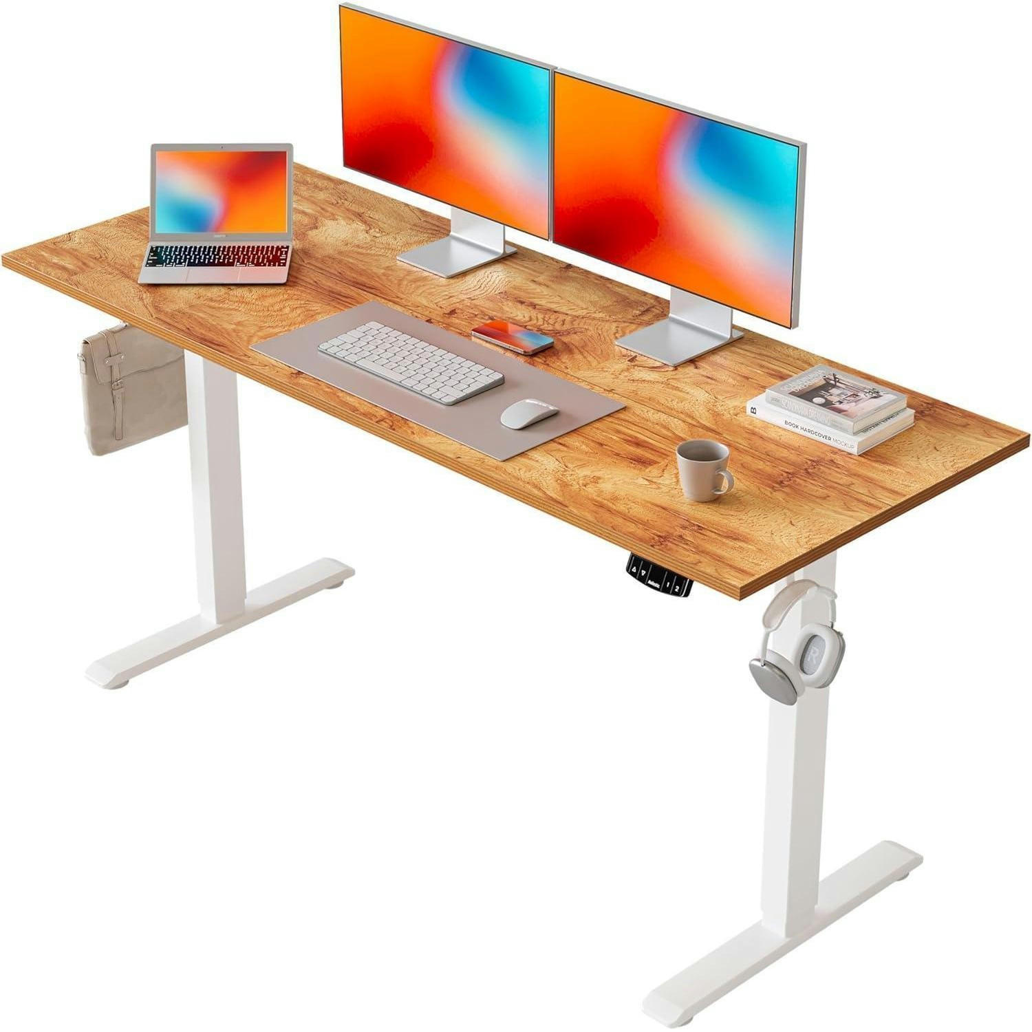 SCHREIBTISCH Höhenverstellbar Elektrisch 140 x 60 cm Hellbraun - Braun, Holzwerkstoff (140/60/75cm)