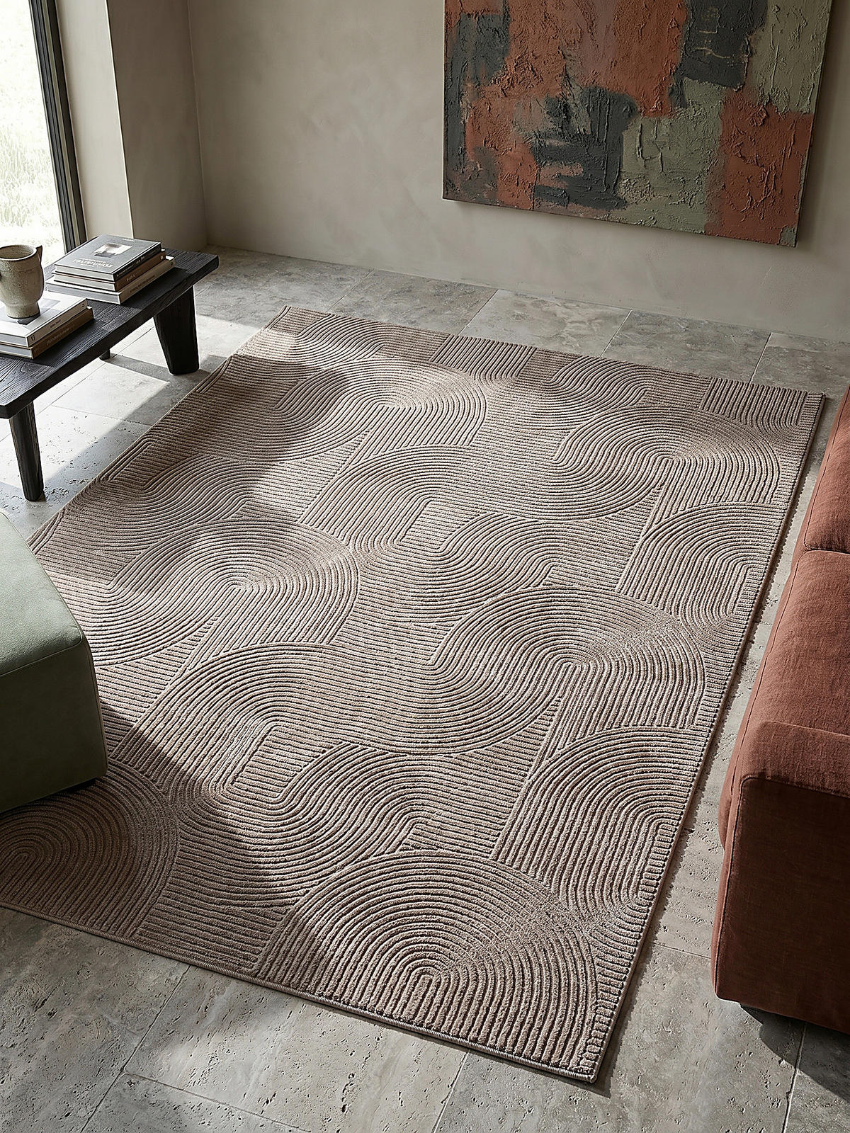 KURZFLORTEPPICH Antirutsch Geometrisch DALAR Polypropylen Beige 160 x 220 cm - Beige, Textil (160/220cm) - KADIMA DESIGN