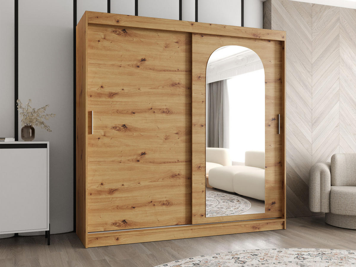 SCHWEBETÜRENSCHRANK Selfie 200 cm mit Schubladen - Silberfarben/Eiche Artisan, Holzwerkstoff/Kunststoff (200/200/62cm) - MIRJAN24