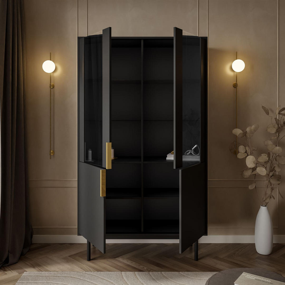 VITRINE MIRACLE mit Glasfront Schwarz - Schwarz, Holzwerkstoff (104/180/39cm) - Lookway