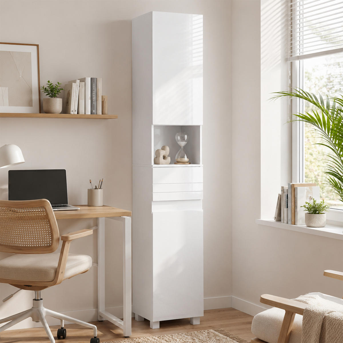 BADEZIMMERSCHRANK MDF Weiß - Weiß Hochglanz/Weiß, Holzwerkstoff (30/170/30cm) - HOMCOM