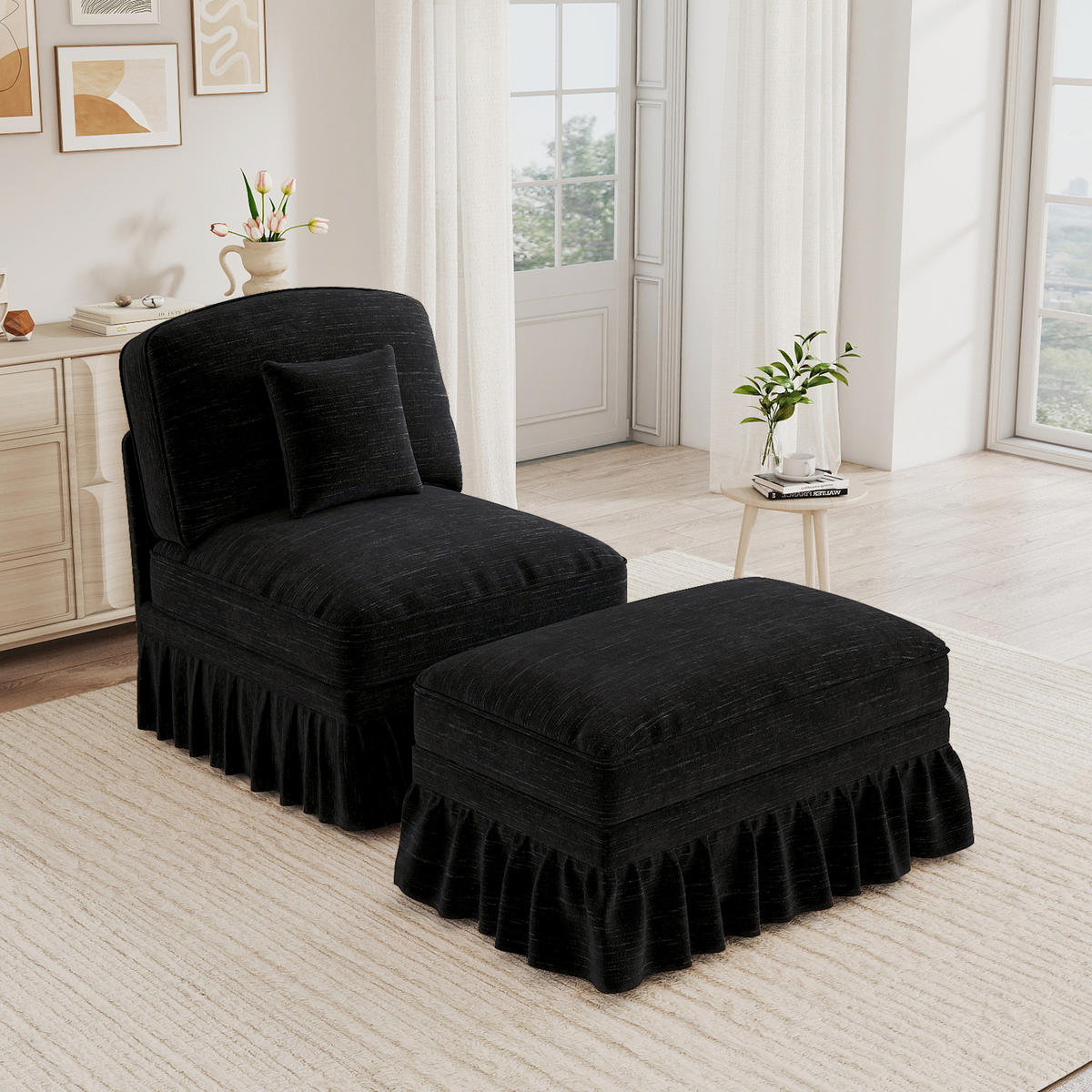 SESSEL DE-34420 mit Hocker Schwarz - Schwarz, Holzwerkstoff (83.5/93/78cm) - ComfortXL