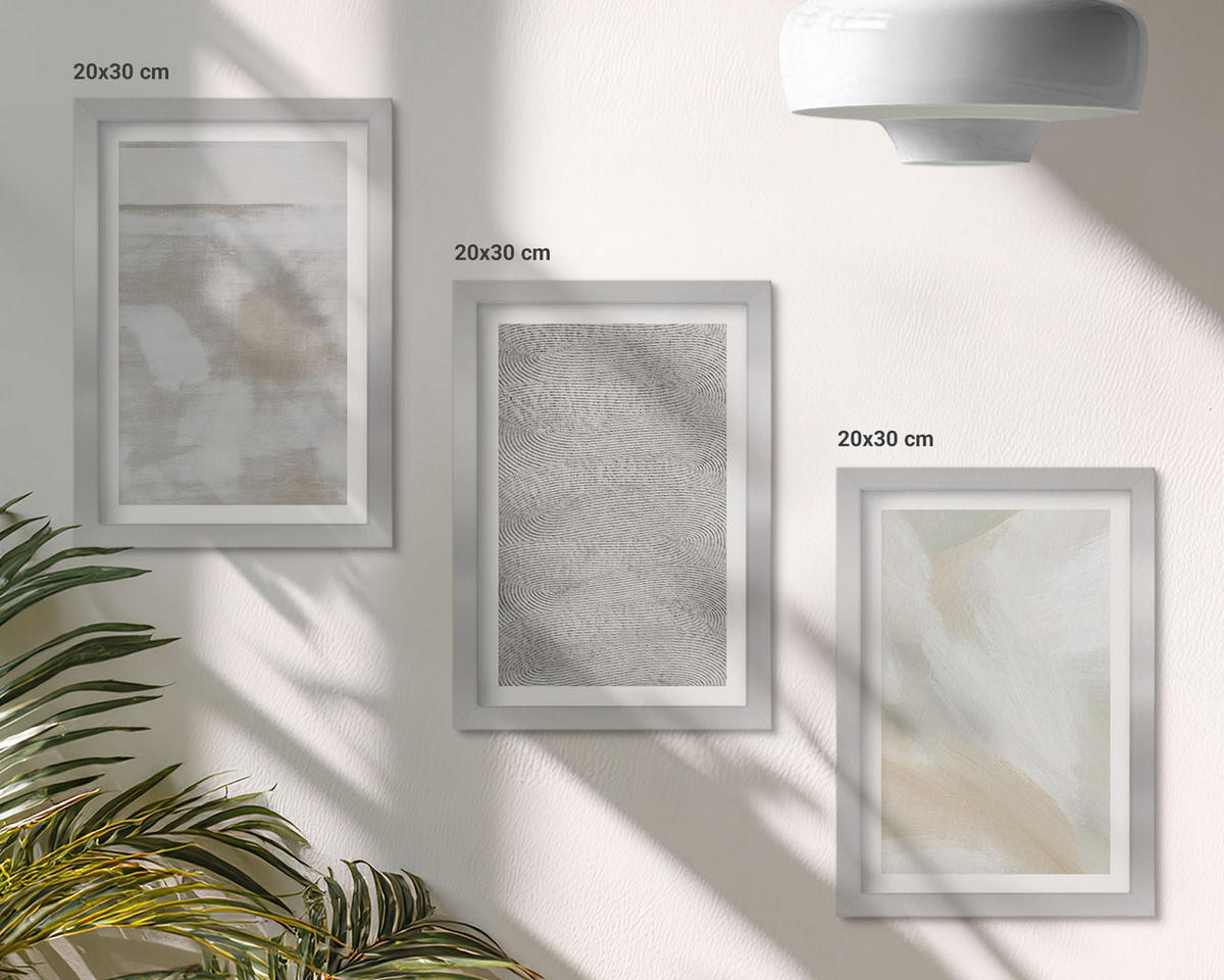 BILDER SET 3er Set - 20x30 cm Silberner Rahmen - Abstraktes modernes Design - Silberfarben, Kunststoff (20/30cm) - TULUP