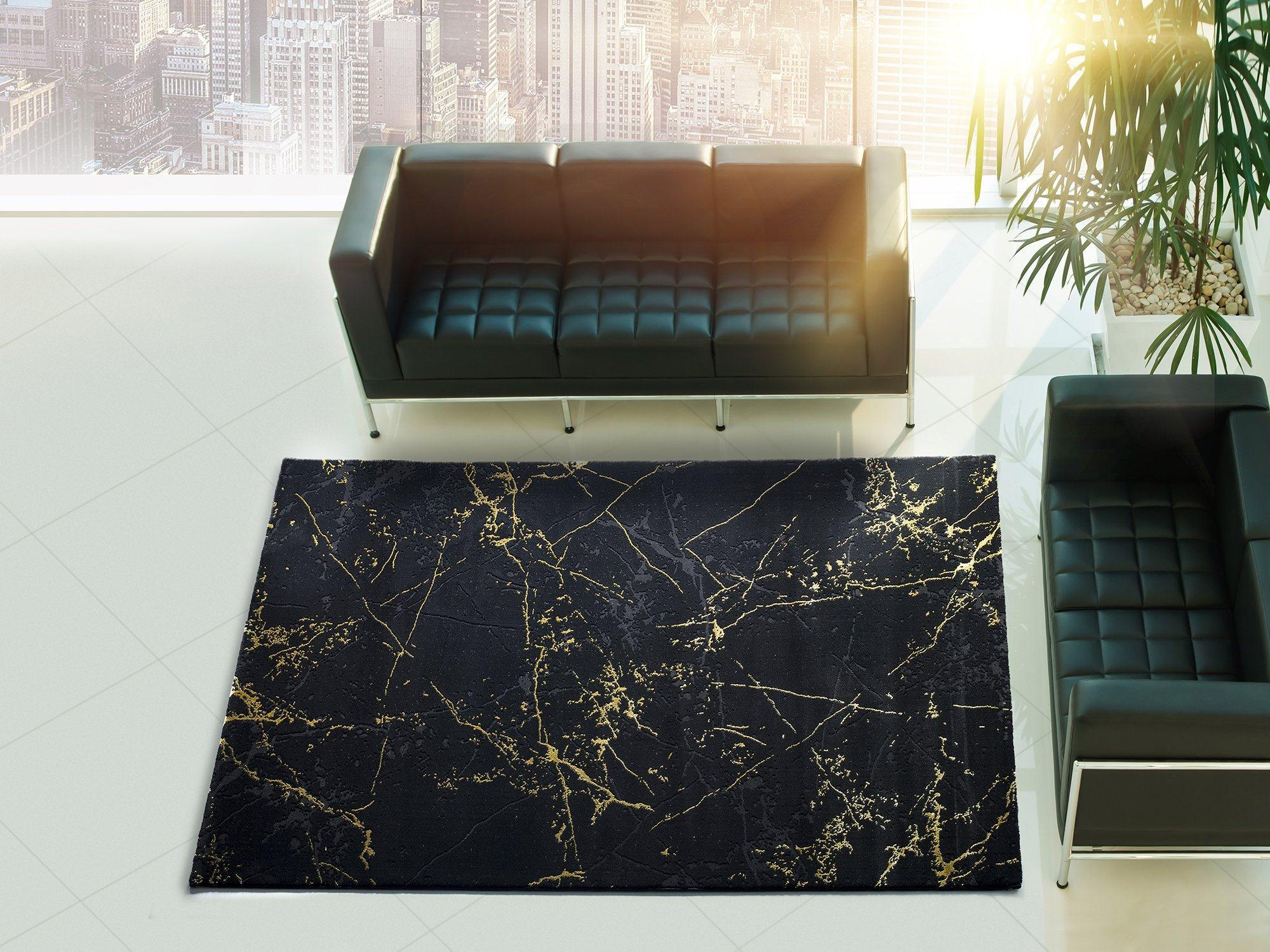 Thumbnail - Atticgo Webteppich, Schwarz, Gold, Textil, Abstrakt, Rechteckig, 60x120 cm, Oeko-Tex® Standard 100, antistatisch, für Fu...