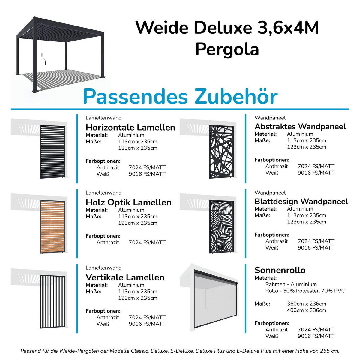 PERGOLA Deluxe Pavillon Terrassenüberdachung Aluminium 3,6 x 4 m anthrazit - Anthrazit, Metall (360/255/400cm) - WEIDE