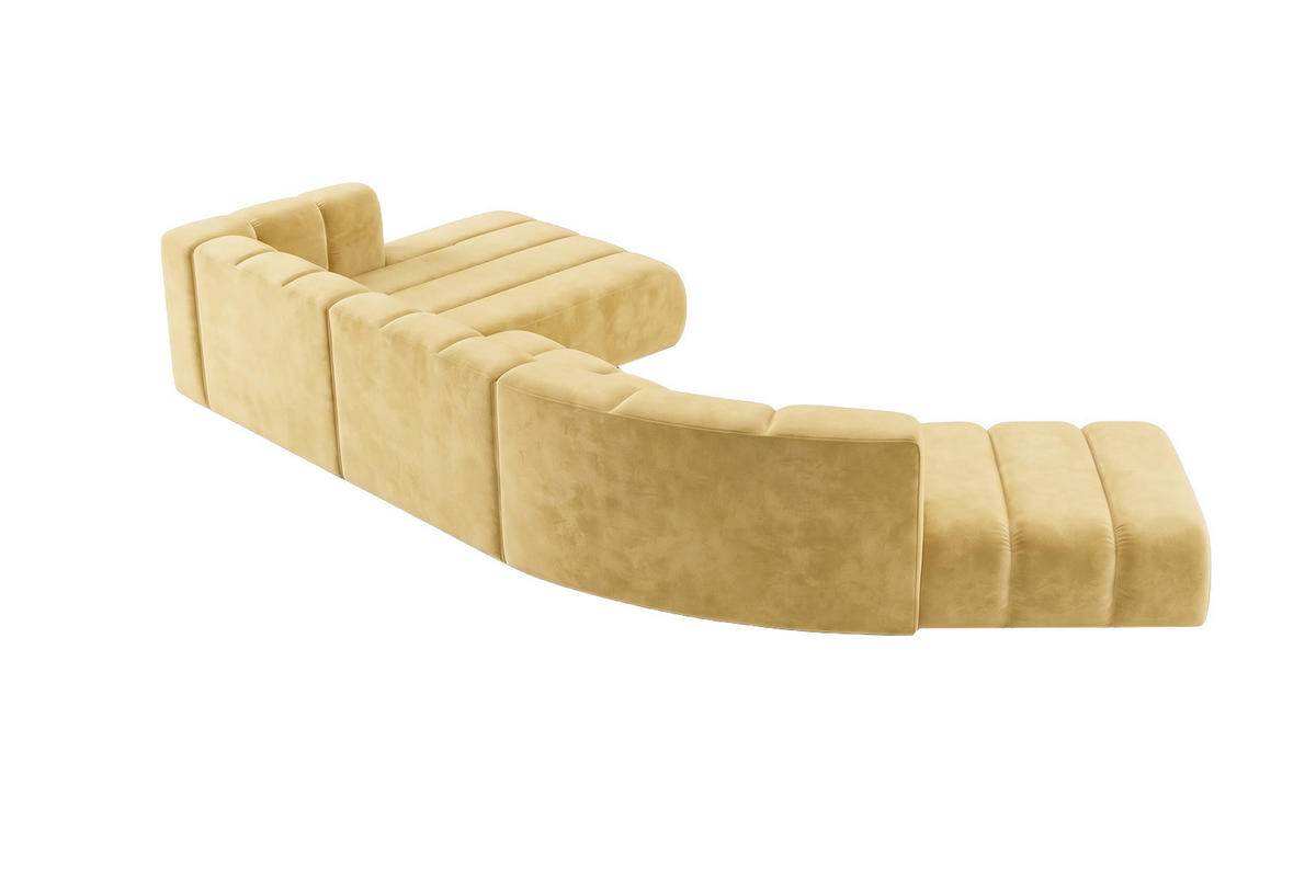 ECKSOFA Modulares In L-Form, Velvet-Stoff Riviera, Buttergelb, Links, GRAND Round - Hellgelb, Holz (445/179cm) - Kaiser Möbel