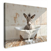 LEINWANDBILD Esel - Tiere - Badewanne - Schaumstoff Wandbilder 80x60 cm - Weiß, Textil (80/60cm) - MuchoWow