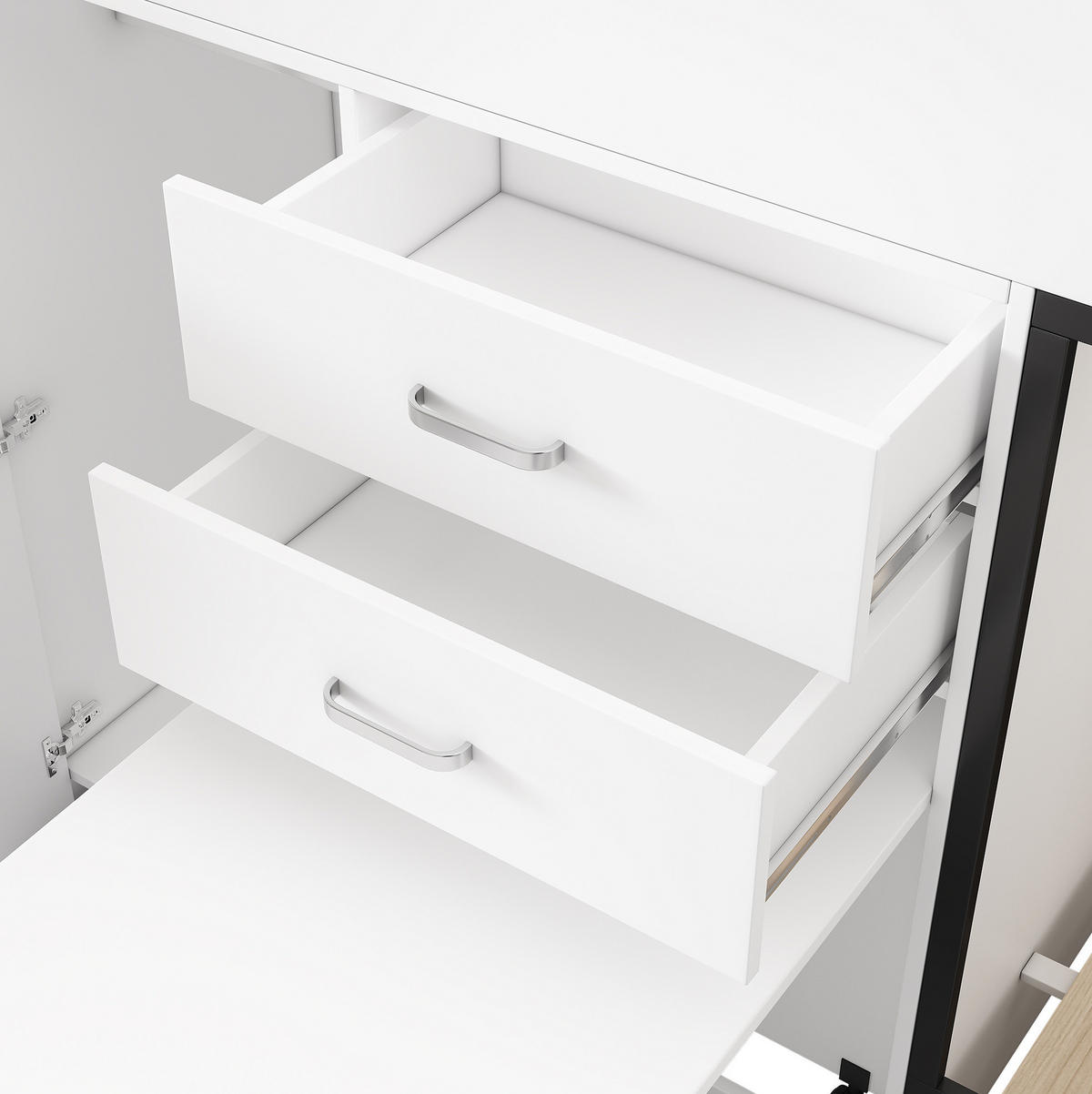 ETAGENBETT aus MDF 90x200 cm Weiß/Schwarz mit ausziehbarem Schreibtisch, Kleiderschrank und Stauraum - Weiß, Holzwerkstoff (90/200cm) - IVMEU
