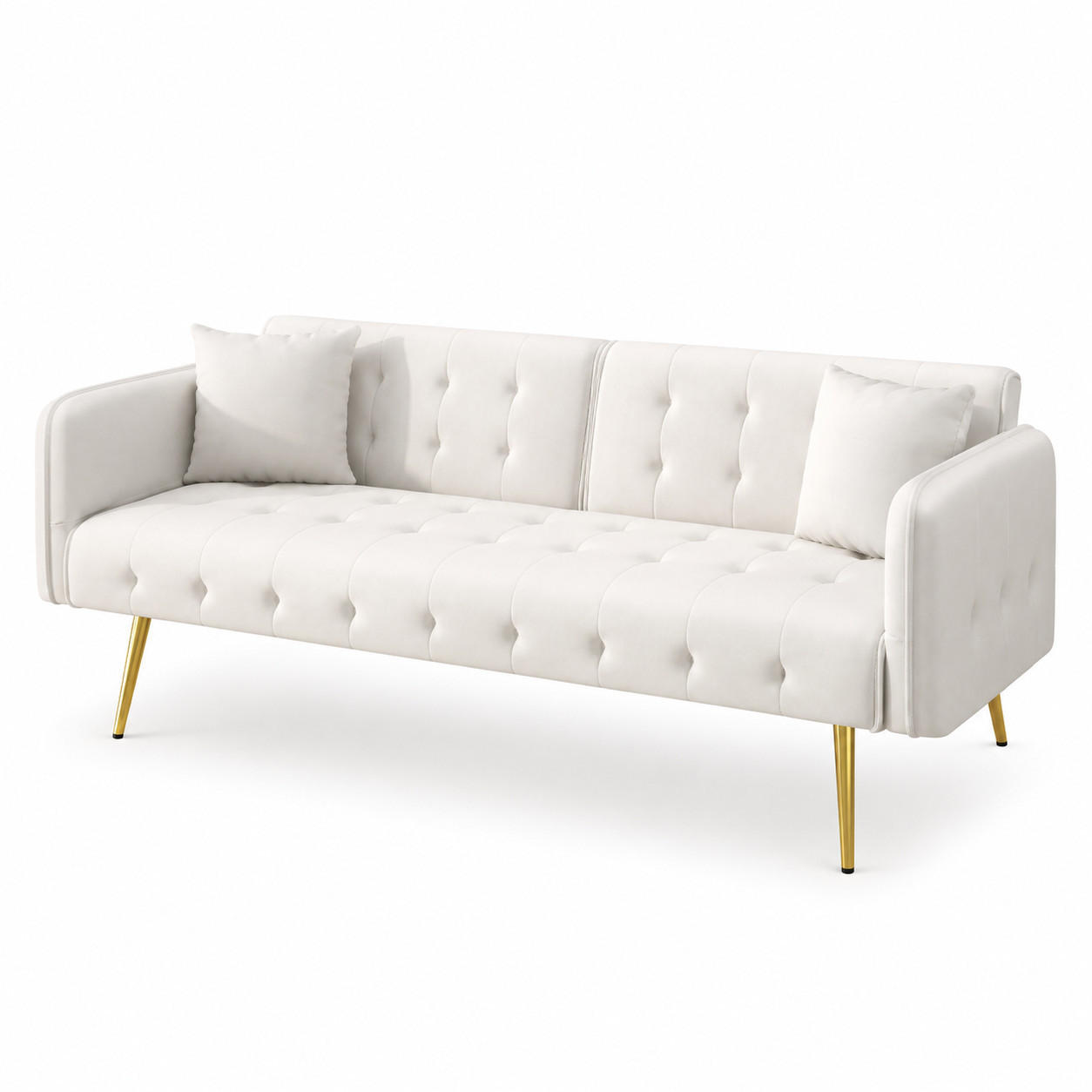 2-SITZER SCHLAFSOFA Samt Weiß mit verstellbarer Rückenlehne und Armlehnen - Weiß, Textil/Metall (178/70/82cm) - WISHDOR