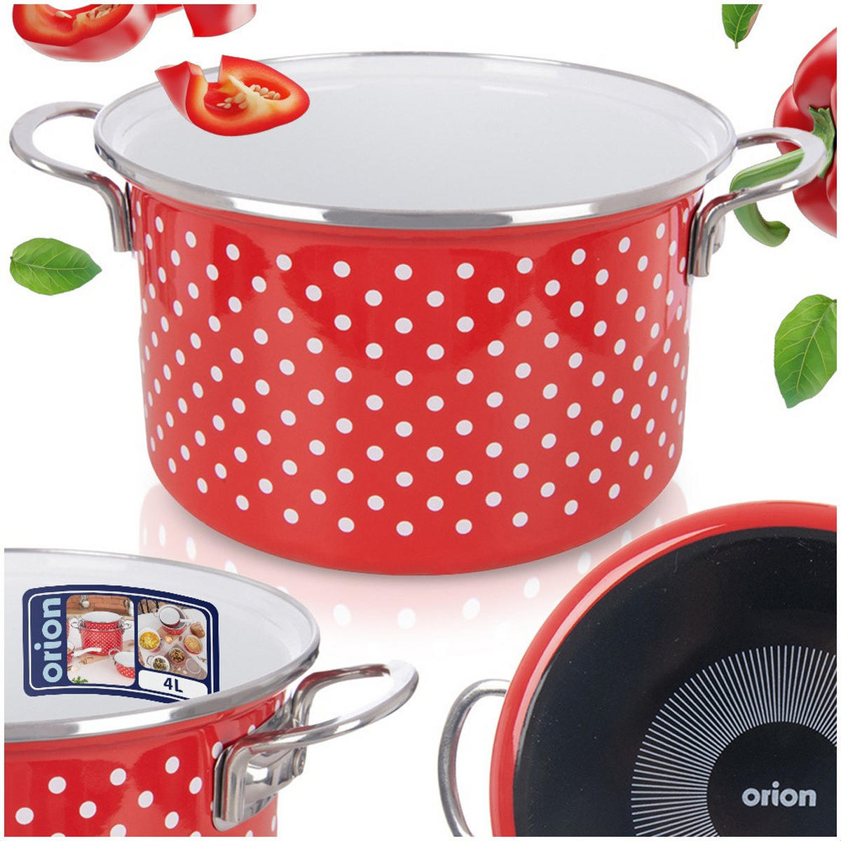 EMAILLIERTOPF Tecka mit weißen Punkten rot - Rot, Metall (22cm) - Orion 