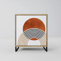 SIDEBOARD CIRCLE RHYTM, Eichefarben, 57,5x42x67,5 cm, Schwarze Metall-Rahmenfüße - Eichefarben/Multicolor, Holzwerkstoff/Metall (57.5/67.5/42cm) - SpaceRebels