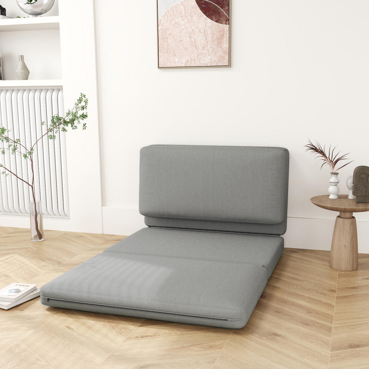BODENSOFA 3-in-1 Klappbar Schlafsofa mit Samtoptik für Schlafzimmer, Wohnzimmer - Hellgrau, Textil (120/10/275cm) - HOMCOM