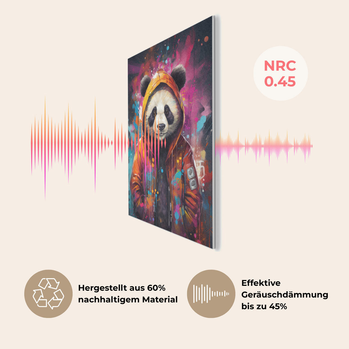 AKUSTIKPANEEL Panda - Jacke - Graffiti - Orange 60x80 cm - Orange, Textil (60/0.9/80cm) - MuchoWow