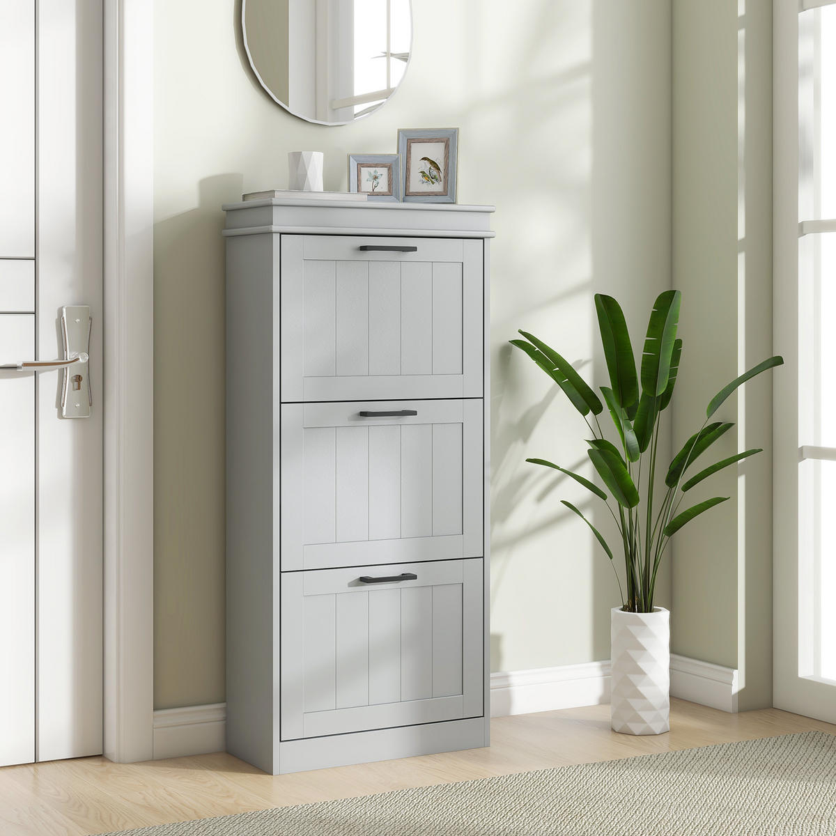 SCHUHSCHRANK,3-TÜRIG klapp für 15 Paar 54x24x117,5cm,grau - Grau, Holzwerkstoff (54/117.5/24cm) - Vallsero