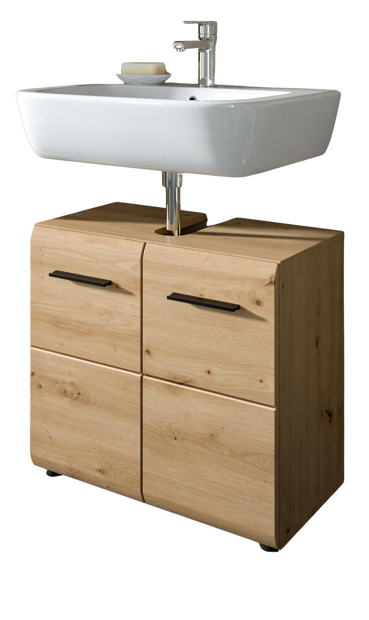 WASCHBECKENUNTERSCHRANK Eiche Artisan, Badezimmer Unterschrank 2-türig, Breite 60 cm - Schwarz/Eiche Artisan, Holzwerkstoff/Kunststoff (60/54/30cm) - Inn.Furn