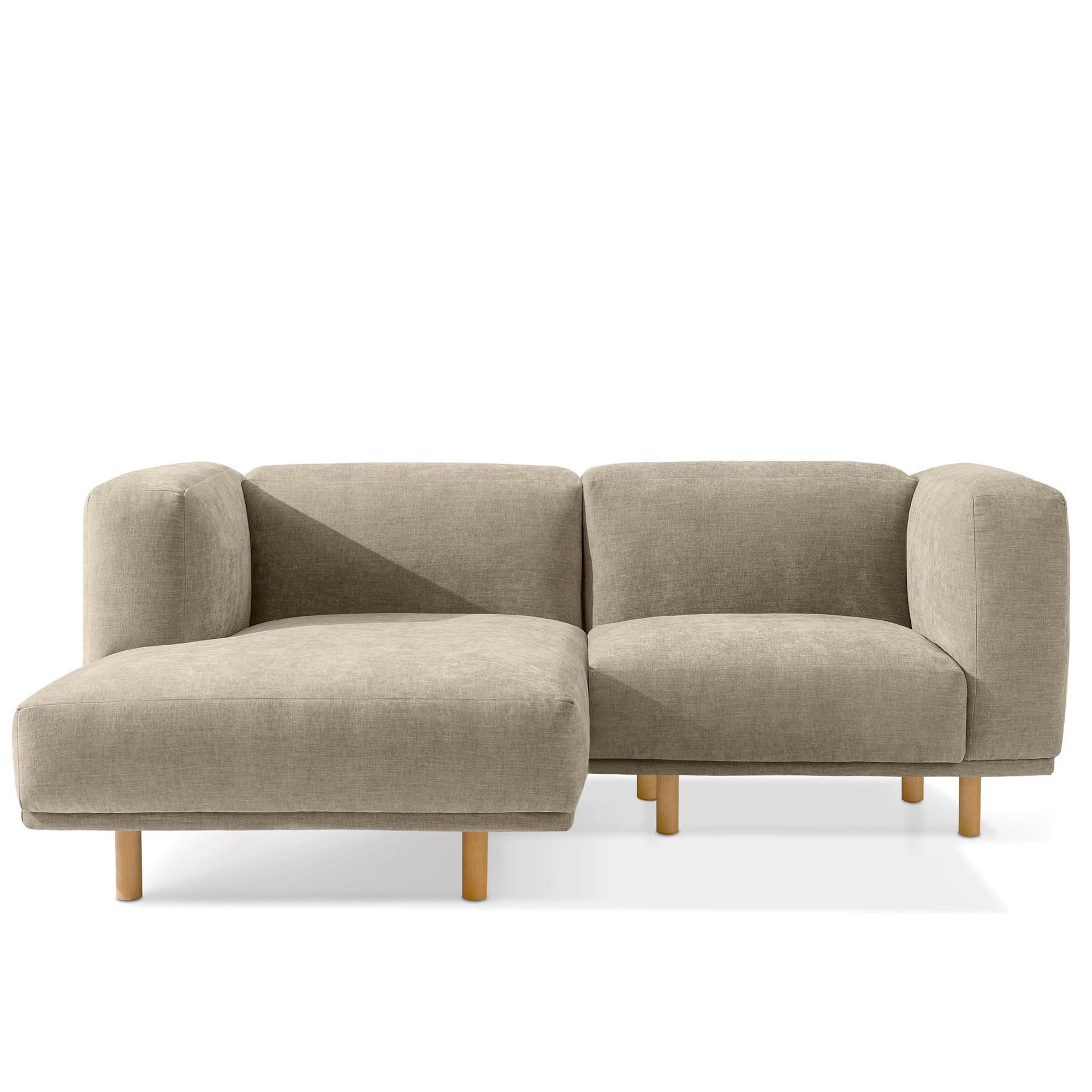 ECKSOFA-LINKS FOSERO, Chenille-Stoff - Beige/Buchefarben, Holz/Holzwerkstoff (204/155cm) - KONSIMO®