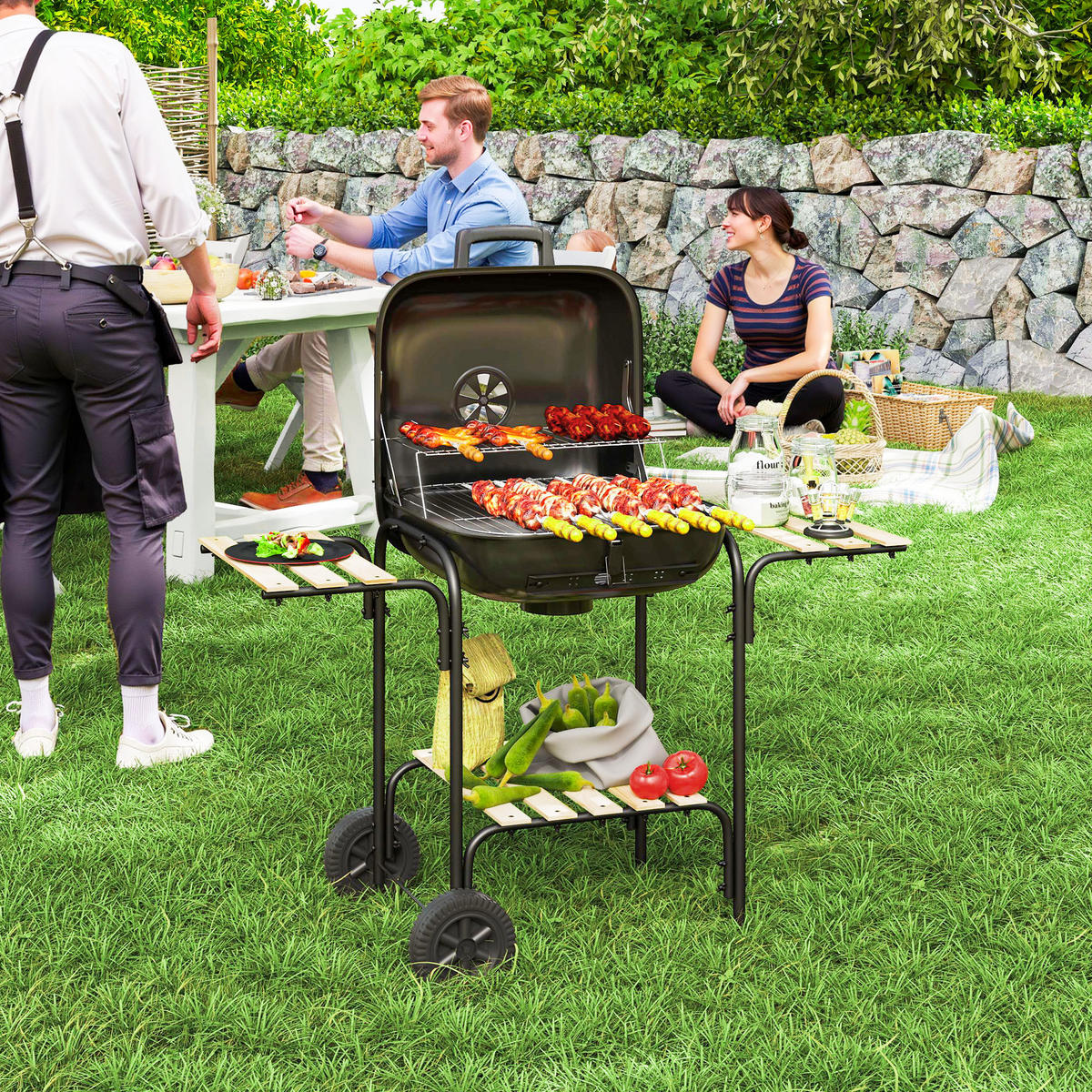 HOLZKOHLEGRILL Schwarz 98.0/54.0/91.0 cm - Schwarz, Metall (54/91/98cm)