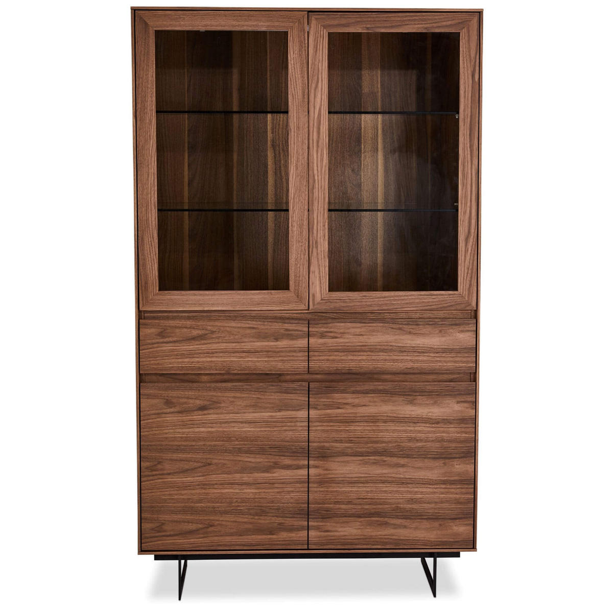 VITRINE Amerikanisches Walnussfurnier - Schwarz/Braun, Holz/Metall (110/190/45cm) - Furnhouse