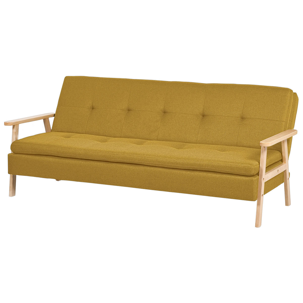 3-SITZER-SCHLAFSOFA senfgelb Tjorn - Hellbraun/Gelb, Textil (204/84/67cm) - Beliani