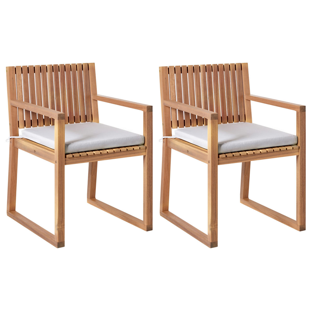 GARTENSTUHL 2er-Set Hellbraun/Hellgrau Sassari Premium - Hellbraun/Grau, Holz (54/80/59cm) - Beliani