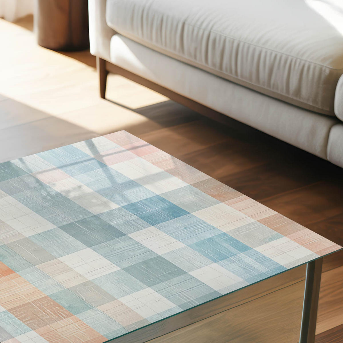 GLASPLATTE 80x60 cm – Pastellfarbenes Patchwork - Braun, Glas (0.4/80/60cm) - ArtPrintCave